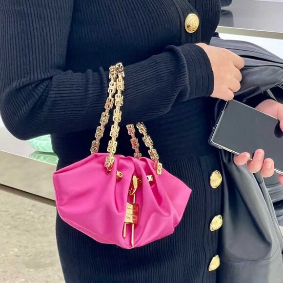 NWT Authentic Givenchy Satin Mini Kenny Shoulder Bag Neon Pink - Picture 4 of 10